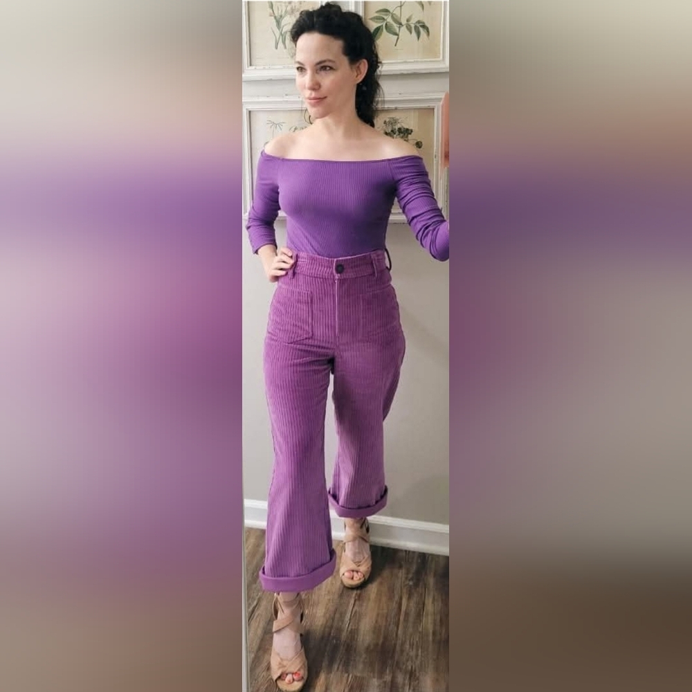 Sezane Le 70's Cropped Trousers Purple - Size 2 - Picture 4 of 6